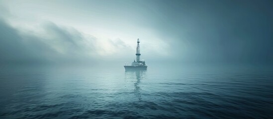 Isolation on the Oceans Surface A Drilling Rig in the Vast Horizon - obrazy, fototapety, plakaty
