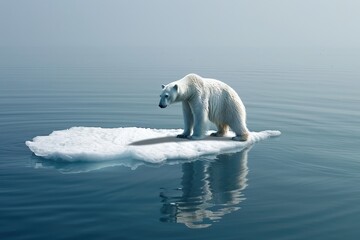 polar bear stranded on a shrinking ice floe symbolizing the loss of Arctic habitat due to melting ice caps