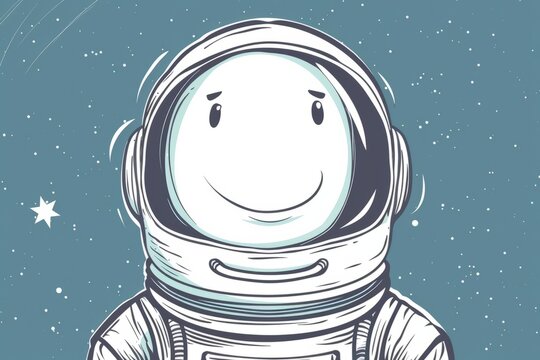Cartoon cute doodles of a determined astronaut's face with a helmet and a confident grin, Generative AI