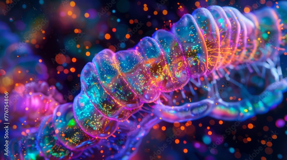 Poster a series of fluorescent images capturing the journey of a single molecule through the winding pathwa