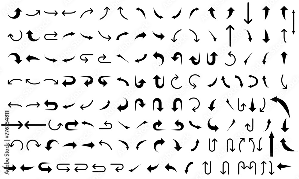 Poster 135 icont of arrow. curved arrow icon vector illustration. set of new style black vector arrows isol