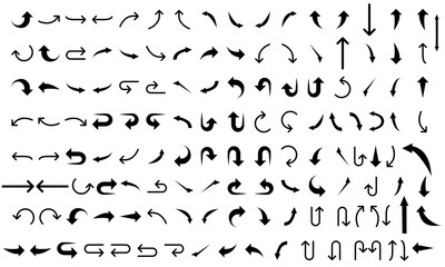 135 icont of arrow. Curved arrow icon vector illustration. Set of new style black vector arrows isolated on white. Vector icon arrow. Arrows vector illustration collection. Replaceable vector design