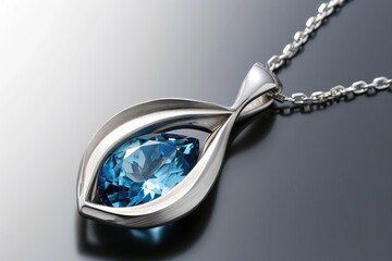 Sleek pendant necklace with a brilliant blue topaz centerpiece, Elegant pendant necklace featuring a dazzling blue topaz centerpiece.