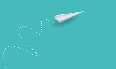 creative paper airplane illustration on blue background, fly, flight, possitive thingking. innovative. think different. copy space.