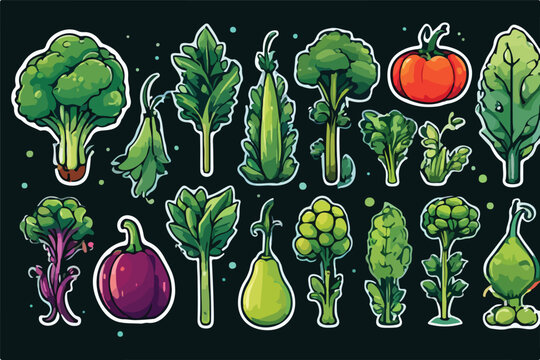 Colorful vegetables drawing art design vector illustration. Rainbow Garden: Colorful Vegetables Drawing Art