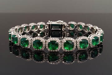 Timeless emerald and diamond tennis bracelet, Elegant tennis bracelet adorned with emeralds and diamonds for a classic look.