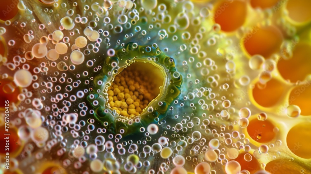 Poster a crosssection view of a pollen grain revealing its complex internal structure and secret compartmen