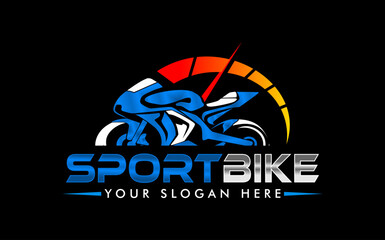 Racing motorcycle superbike logo vector illustration isolated on black background