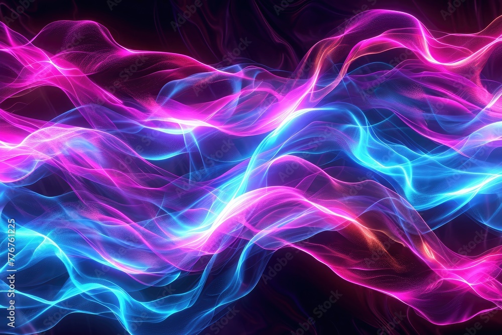 Leinwandbilder Vibrant neon waves creating an energetic backdrop, Dynamic display of neon waves forming an energetic and captivating background.
