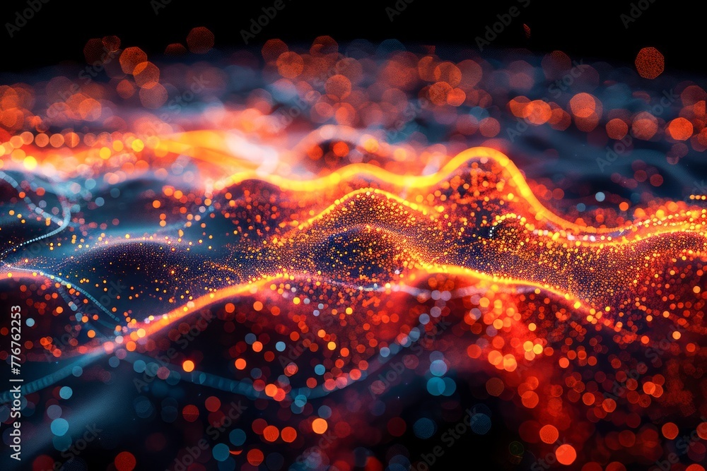 Aufkleber dynamic abstract background with glowing particles and waves representing digital technology, scienc