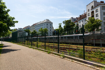 Metro line with train in Vienna
