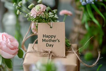 Happy Mother's Day design with natural flower, greeting card, generative ai