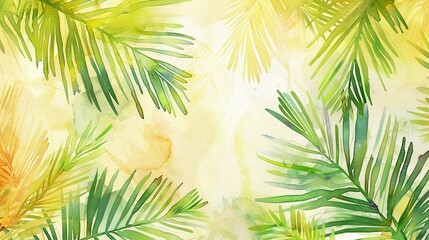 Collection of watercolor palms and olive branches representing peace and Palm Sunday - obrazy, fototapety, plakaty