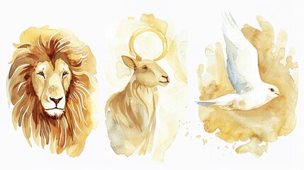 Watercolor clipart of biblical symbols such as the lamb - obrazy, fototapety, plakaty