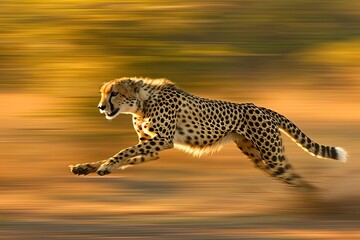 Obraz premium Agile cheetah capturing the essence of speed in motion, Dynamic image of a cheetah showcasing its agility and speed in motion.