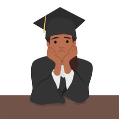 Confused expression of a female graduate. illustration of a person thinking about what to do after graduating from school. Flat vector illustration isolated on white background