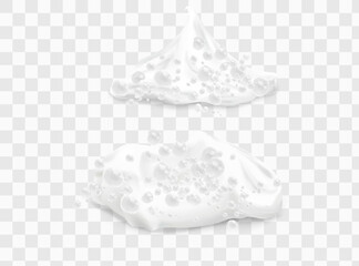 Beer foam isolated on transparent background. White soap froth texture with bubbles, seamless border, foamy frame. Sea or ocean wave, laundry cleaning detergent spume, realistic 3d vector illustration