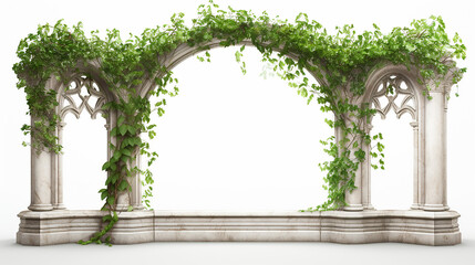 Arched colonnade with a balustrade entwined with ivy. Arched column with ivy