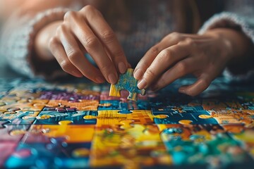 Colorful Jigsaw Puzzle Connecting Hands Depicting Business Strategy and Success