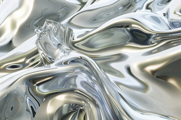 3d render of abstract fluid glass background with wavy silver and liquid shapes