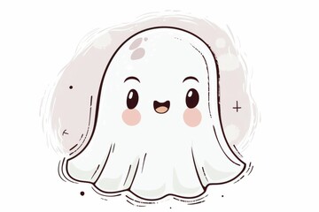 Cartoon cute doodles of a shy ghost's face with blushing cheeks and bashful eyes, Generative AI