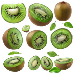 Fototapeta premium Vibrant 3D Kiwifruit Illustration on White Background - High-Quality Vector Clipart for Print and Design Projects