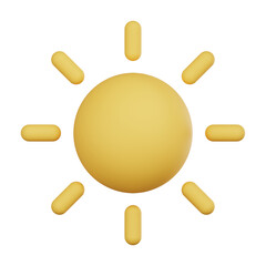 3D render minimalist golden sun icon, designed for clear weather, suitable for weather apps and forecasts, transparent background.