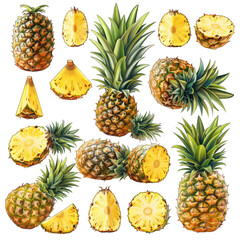 Vibrant 3D Pineapple Illustration on White Background - Vector Clipart Design with Realistic Detailing, Perfect for Print Projects