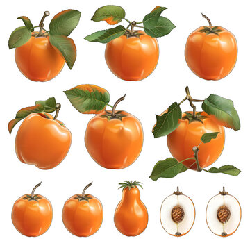 Vibrant and Realistic 3D Persimmon Illustration on a Clean White Background - High-Quality Vector Clipart for Print Designs