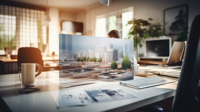 desk blurred interior real estate