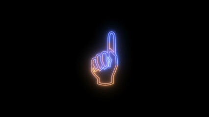 Abstract Beautiful Neon Line One finger Hand Gesture Icon illustration on Dark Background 4k.