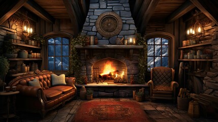 cabin fireplace interior