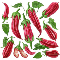 Vibrant 3D Red Okra Illustration on Clean White Background - Perfect for Print and Digital Design Projects - High-Quality Vector Clipart