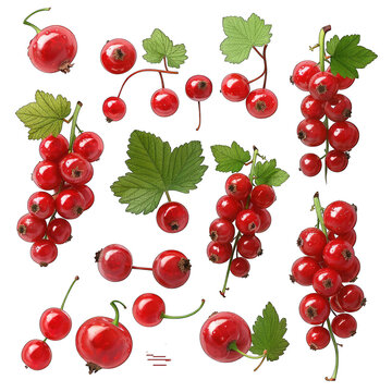 Bright and Juicy Red Currants Illustration on White Background - Vibrant 3D Realistic Clipart Set for Print and Design Projects