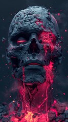 Chilling Portrait of a Melting Skull with Red Lava-like Ooze, Symbolizing Death, Danger, and the Inevitability of Mortality in a Dark, Mysterious Atmosphere