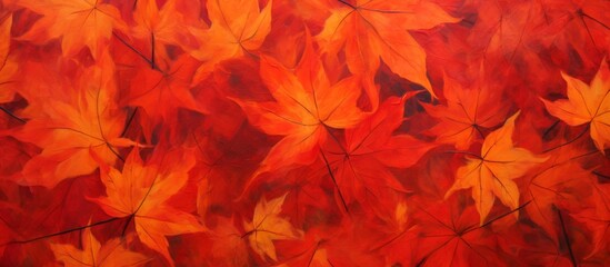 Naklejka na ściany i meble Red and orange leaves painted in a beautiful artwork, showcasing the warm colors of autumn