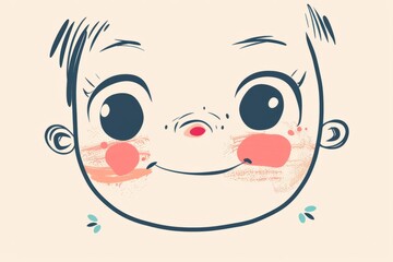 Obraz premium Cartoon cute doodles of a smiling child's face with rosy cheeks and sparkling eyes, Generative AI