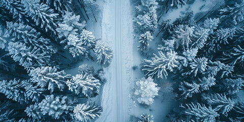 road covered with snow, generative ai