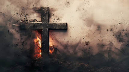 Christian cross drawn in ashes as a symbol of religion