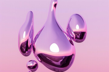 A mesmerizing droplet of liquid chrome, shimmering in purple and metallic hues, floats against a soft pink gradient.
