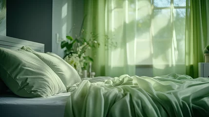 Rolgordijnen tranquil blurred green home interior © vectorwin