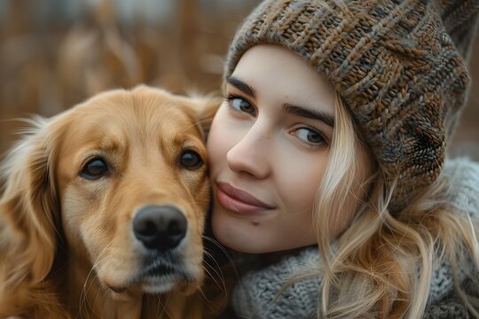 Heartwarming Moment Captured Between Woman and Her Loyal Canine Companion in a Cozy Winter Wonderland