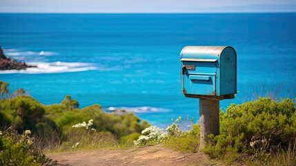 picturesque blue mailbox