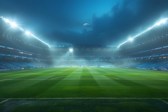 Tranquil Moonlit Soccer Stadium at Night Depicted as Minimalist Showcasing Harmony and Community