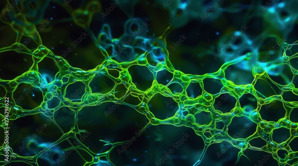 Poster a highresolution image of a fungal mycelium pathway captured using fluorescence microscopy. the intr