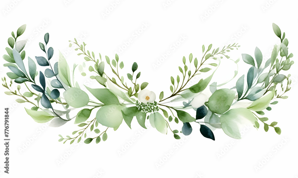 Wall mural nature leaves frame in watercolor style illustration - Wall murals