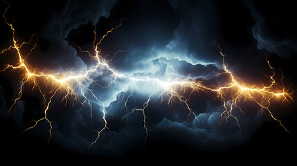 Black background with isolated thunder lightning bolt, abstract concept representing electricity - obrazy, fototapety, plakaty