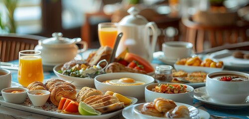 Indulge in a gourmet breakfast feast served with elegance in the comfort of a luxury resort room. 