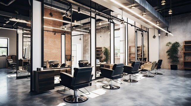 industrial blurred hair salon interior