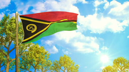 flag of Vanuatu at sunny day, sunlight and happiness symbol - nature 3D rendering
